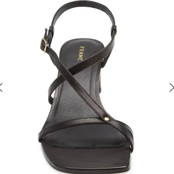 FRAME LE BRAXTON SANDAL SQUARE TOE ANKLE STRAP HEEL BLACK NOIR SIZE 40